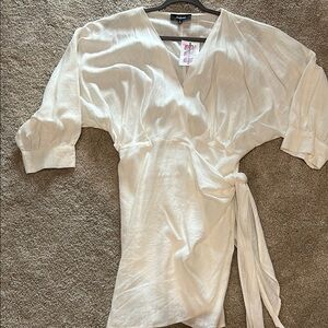 Aakaa White Wrap Mini Dress